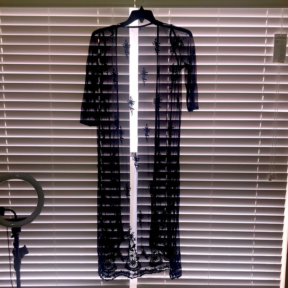 Black Mesh see through cardigan robe.